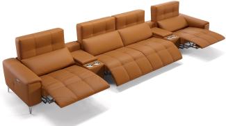 Sofanella Kinosofa SALENTO 4-Sitzer Ledercouch Hometheater in Cognac XL: 454 Breite x 100 Tiefe