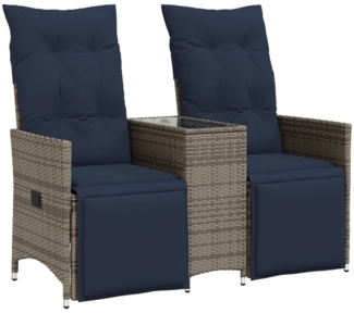 vidaXL Gartensofa Verstellbar 2-Sitzer mit Tisch Grau Poly Rattan 365719