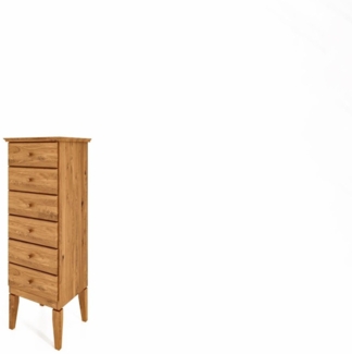 Kommode Sydo aus Wildeiche massiv 46x45x133 cm mit 6 Schubladen und Holzbeinen