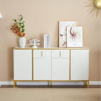 OKWISH Sideboard Eckschrank Kommode (2 Schubladen, 4 Türen), mit Goldverzierung,mit verstellbaren Trennwänden,140*35*76cm