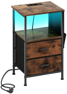 COSTWAY Nachttisch (1-St), mit LED, Ladestation, USB-Anschlüsse&Schubladen