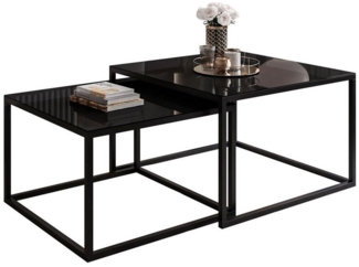 Lookway Couchtisch YOSHI GLASS 2in1 mit schwarzem und weißem Gestell (2er-Set), Breite: 70 cm und 60 cm