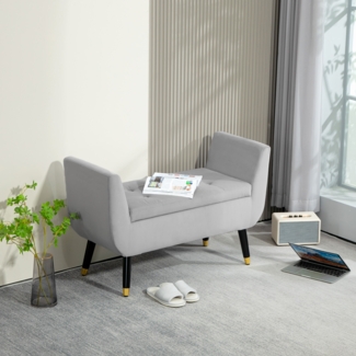 Sitzbank mit Stauraum vintage Samtoptik goldene Beine aufklappbar Wohnzimmer Bank,Grau