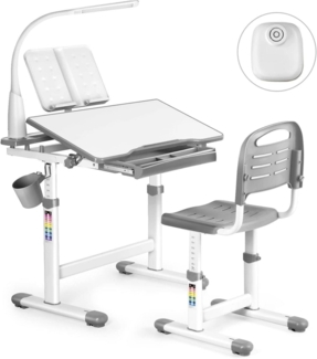 Kinderschreibtisch höhenverstellbar mit Lampe, Stuhl und Schublade Grau