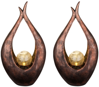 2x LED Solarlampen Bronzefarben, Glaskugel, Höhe 50 cm