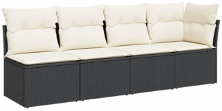vidaXL Gartensofa mit Kissen 4-Sitzer Schwarz Poly Rattan 365999