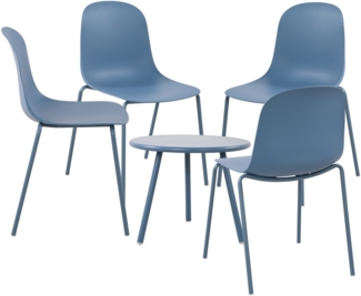 CLP 4er Sitzgruppe Berdin Set 1 Tisch 4 Stapelstühle wetterfest UV-beständig,blau