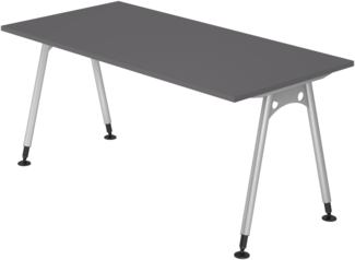 bümö manuell höhenverstellbarer Schreibtisch 160x80 cm in graphit - PC Tisch höhenverstellbar & groß, höhenverstellbarer Tisch Büro, großer Computertisch verstellbar, A-Serie, AS-16-G