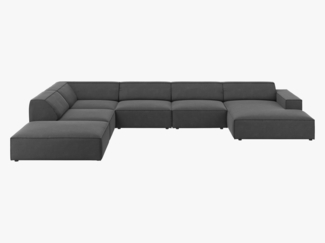 Micadoni 7-Sitzer Samtstoff Panorama Ecke links Sofa Jodie | Beinfarbe Black Plastic, Grau