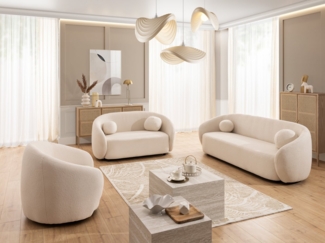 S-Style Möbel Polstergarnitur 3+2+1 Roundi, Bouclé, Luxus & Moderne Kollektion