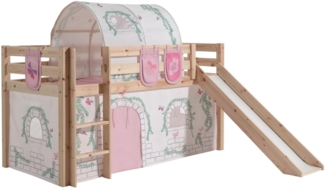 Kinderbett mit Rutsche Karolina Massivholz Natur Textilset Burg 4