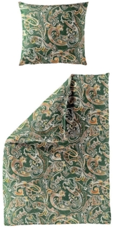 BIERBAUM Bettwäsche 135x200cm Paisley Dunkelgrün Braun, Mako-Satin, 2 teilig, Orientalisches Design, Ornamente, Reißverschluss