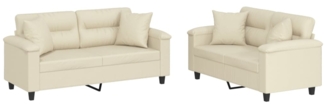 vidaXL 2-tlg. Sofagarnitur mit Kissen Creme Kunstleder 3202373