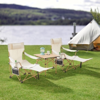 DELUKE® Campingtisch mit Stühlen LOLA - 1 Tisch 2 Stühle Klappbar Campingmöbel Set Campingstuhl Set 2 Personen mit Lehne Klappstuhl Gartenstuhl Set Beige