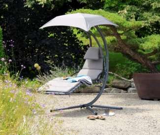 acamp Gartenliege Hängeliege Solomon mit Sonnendach grau, Gartenmöbel Set, Sonnenschirm, Liege, Poolliege, 185 x 105 x 200 cm