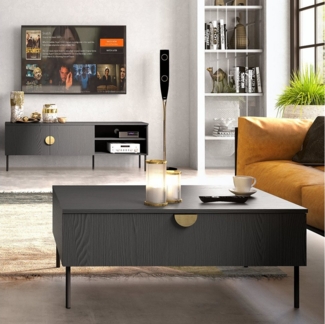 Lomadox Wohnwand MOLONG-166, (2-St, Vitrine Lowboard Couchtisch), Wohnzimmer Möbel Set schwarz Mid Century Stil schlicht modern