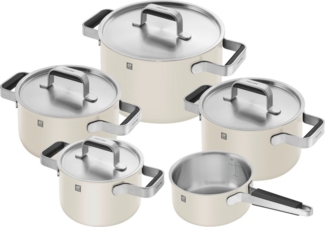 Zwilling Topf-Set Pure, Edelstahl 18/10 (Set, 5-tlg, 3 Kochtöpfe (16, 20 & 24 cm), Bratentopf 20 cm, Stieltopf 16 cm), Stay-Cool-Griffe, 3-lagige Bodentechnologie