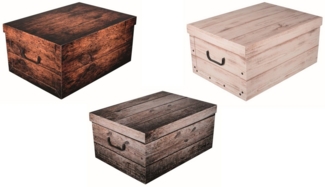 Kreher Aufbewahrungsbox Set: 3 x Dekokarton - Motiv: Holz Dunkel/ Shabby/ White