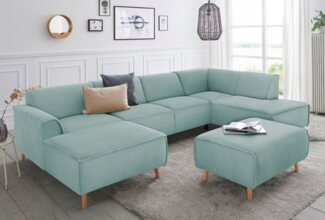 andas Wohnlandschaft Janek U-Form, mit Federkern und Keder in scandinavischem Design