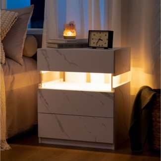 BlingBin Nachttisch LED Nachttisch mit 3 Schubladen Moderner Schlafzimmer-Beistelltisch (1er Set, 1-St, 1er Set), Akzent-Beistelltisch mit LED für Schlafzimmer und Wohnzimmer
