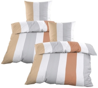 Casa Colori Bettwäsche Renforce Ganjahres Set Braun Beige 135x200 cm, Renforce, 4 teilig, Beige Braun gestreift