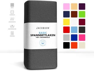 Jacobson Jersey Spannbettlaken Spannbetttuch Baumwolle Bettlaken (180x200-200x200 cm, Anthrazit)