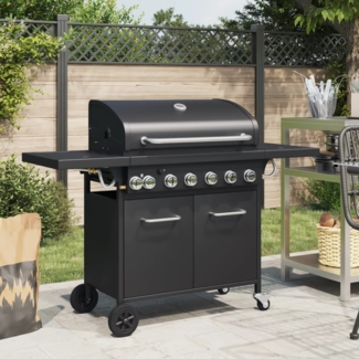 vidaXL Gasgrill mit 7 Flammen Schwarz Pulverbeschichteter Stahl 367587