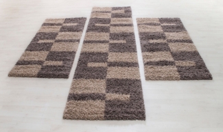 Carpettex Hochflor-Bettumrandung Unicolor - Einfarbig, Höhe 30 mm, (Bett-Set, 3-tlg, Bettvorlage), Schlafzimmer Teppich Bettumrandung Läufer Set 3 teilig
