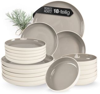 Moritz & Moritz Kombiservice CAVO Geschirrset - Stone (18-tlg), 6 Personen, Steinzeug, für 6 Personen aus Steinzeug
