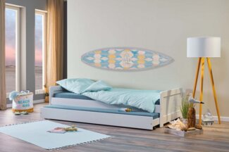 Inter Link - Schlafsofa - Schlafcouch - Funktionsbett ausziehbar mit Stauraum - Kiefer massivholz - 2 Liegeflächen 90x190 cm - inkl. Lattenrost - weiß - Surf