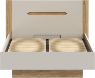 Forte EDWAL Bett Liegefläche 140 cm, modernes Bettgestell mit Stauraum unter dem Lattenrost, Holzwerkstoff, Kaschmir |Beige Holzdekor, 156,2 cm breit x 105,7 cm hoch x 206,6 cm tief