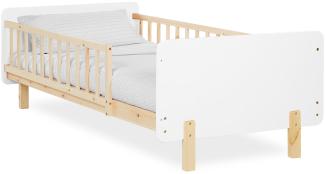 Kinderbett 90x200 cm mit Lattenrost Rausfallschutz Weiß Bettgestell Holzbett Einzelbett Gitterbett Massiv Holzbettrahmen