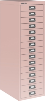 Bisley Multidrawer Schubladenschrank aus Metall mit 15 Schubladen DIN A4 ohne Sockel - Farbe: Pastellpink, L3915-620