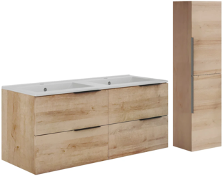 Vente-unique - Hängender Badezimmerunterschrank mit Einbauwaschbecken und Hochschrank - Heller Naturton - 120 cm - NISAYA