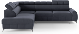 Selsey 'London' Ecksofa mit Schlaffunktion, Veloursbezug in Dunkelgrau, linksseitig, 83 x 274 x 203 cm