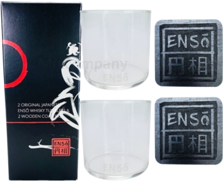 Enso 2 Tumbler + 2 Untersetzer mit Geschenkverpackung japanischer Whiskey Glas Gläser Longdrinkglas Bierdeckel