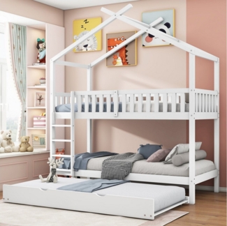 Flieks Etagenbett, Hochbett Kinderbett Kiefer 90x200 cm mit Ausziehbett 90x190 cm