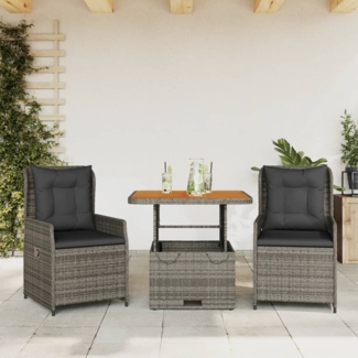 vidaXL 3-tlg. Bistro-Set mit Kissen Grau Poly Rattan 3262768