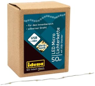 Idena 30257 - LED Micro Lichterkette mit 50 LEDs in Warmweiß, mit USB Stecker, ca. 2,75 m lang, Deko für Innen, zum Basteln, als Party Deko, Weihnachtsdeko, zur Hochzeit, als Stimmungslicht
