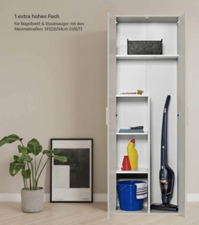 mokebo Mehrzweckschrank Der Lange (60x180 cm, mit Staubsaugerfach) Besenschrank, Putzschrank, Flurschrank, Haushaltsschrank in Beige Grau