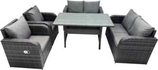 Fimous 6 Sitzer Dunkelgrau Polyrattan Gartenmöbel-Set Liegestuhl 2 Sitzer Liebe Sofa Set Outdoor Rechteckiger Esstisch