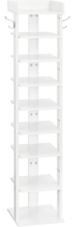 Schuhregal weiß, vertikale Schuhablage 9-stufig, schmaler Schrank mit Zaun und