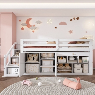 OKWISH Kinderbett Hausbett Einzelbett (Kiefernholz Kinderbett mit Stauraum, Schublade als Schreibtisch 90x200 cm)