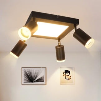 ZMH LED Deckenlampe 4 Flammig Deckenstrahler - Deckenspot GU10 Deckenleuchte Schwarz Deckenleuchte Eckig Schlafzimmerlampe 3000k Küchenlampe 20W Schwenkbar für Wohnzimmer Büro