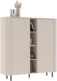 INOSIGN Highboard Lido, B/H 150/154 cm, 2 Türen, 4 offene Fächer, Stauraumschrank, Formgebogenes MDF, Stirnseiten mit Rundung, Push-to-open, Metallfüße