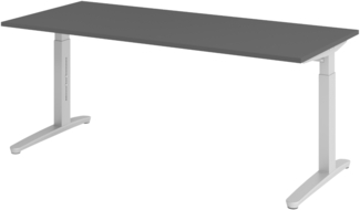 bümö manuell höhenverstellbarer Schreibtisch 180x80 in graphit Gestell in Silber - PC Tisch höhenverstellbar & groß, höhenverstellbarer Tisch Büro, großer Computertisch verstellbar, X19-G-SS