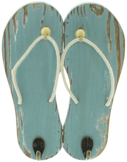 Dekoleidenschaft Wandhaken "Flip-Flops" Holz im Shabby Look, Kleiderhaken Garderobe Handtuchhaken, Handtuchhalter, Garderobenhaken