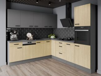 Winkelküche SCANDI + NESSA 250x250 Fischgrät Optik Küchenzeile Einbauküche Küche
