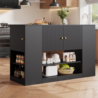 TavilaEcon Küchenbuffet Moderne Kücheninsel, Küchenschrank mit Schubladen und Regalen aus hochwertigem MDF, mit glänzenden Metallgriffen, schwarz