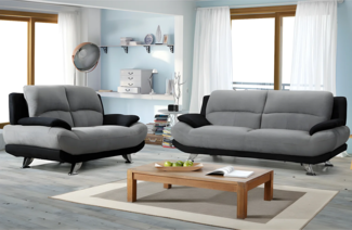 Vente-unique - Couchgarnitur 3+2 - Microfaser - Grau & Schwarz - MUSKO